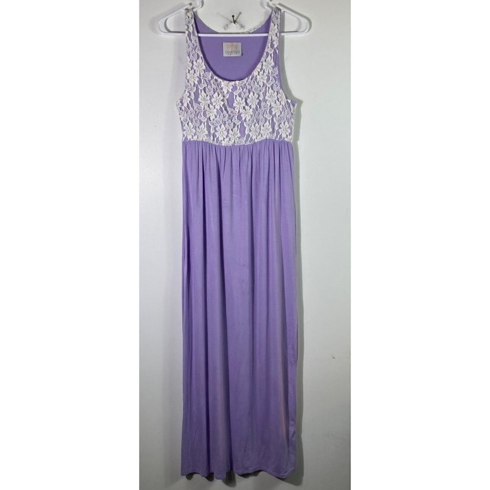 Womens Coveted Clothing Dress Gown Maxi Purple‎ White Lace Sleeveless M